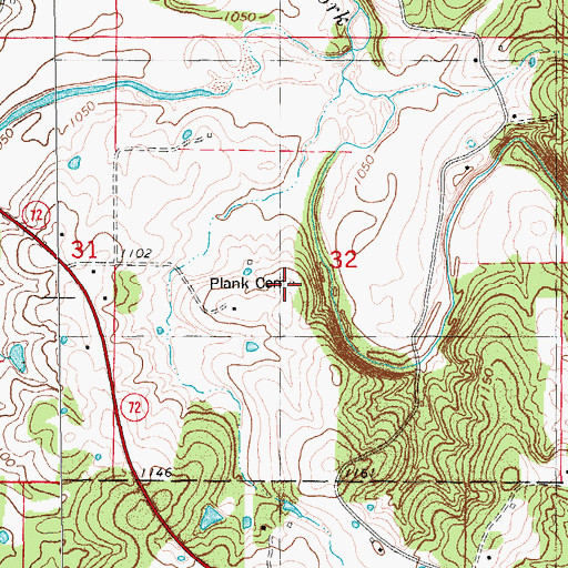Topographic Map of Plank Cemetery, MO