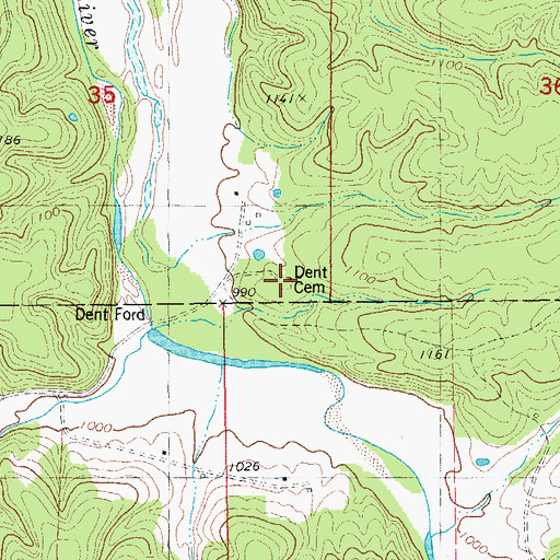 Topographic Map of Dent Cemetery, MO