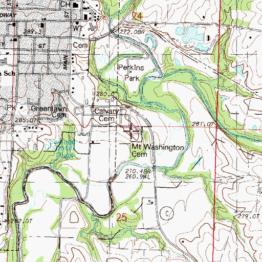 Topographic Map of Mount Washington Cemetery, MO