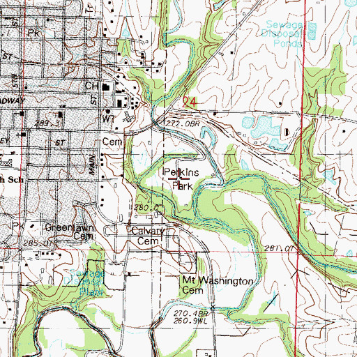 Topographic Map of Perkins Park, MO