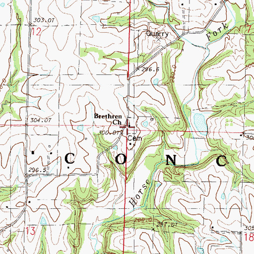 Topographic Map of Brethren Church, MO