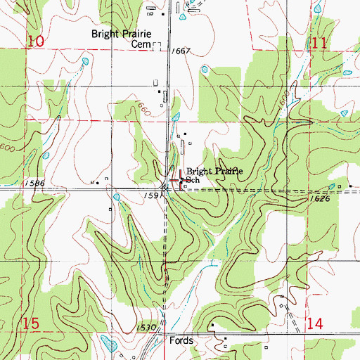 Topographic Map of Bright Prairie School, MO