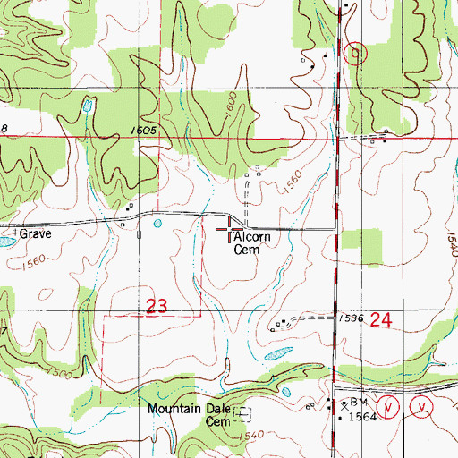 Topographic Map of Alcorn Cemetery, MO