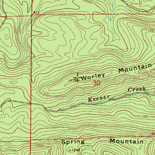 Topographic Map of Worley Mountain, AR