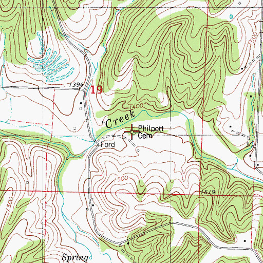 Topographic Map of Philpott Cemetery, MO