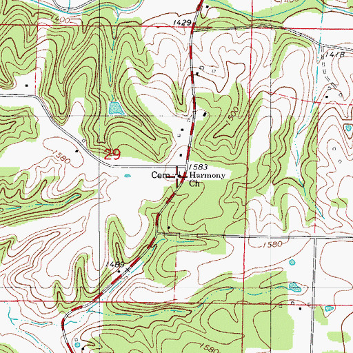 Topographic Map of Harmony Church, MO