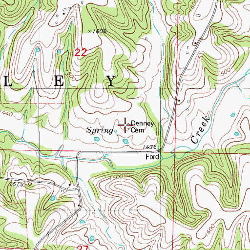 Topographic Map of Denney Cemetery, MO