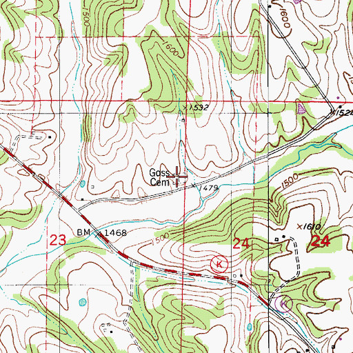 Topographic Map of Goss Cemetery, MO