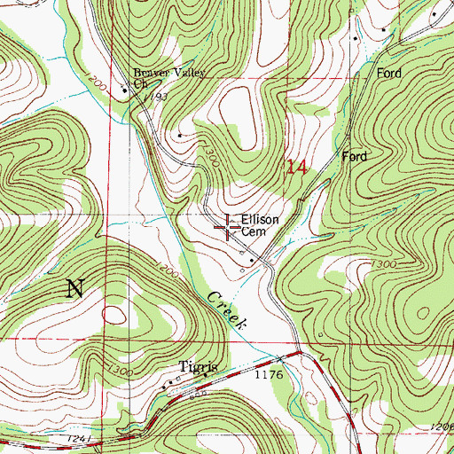 Topographic Map of Ellison Cemetery, MO