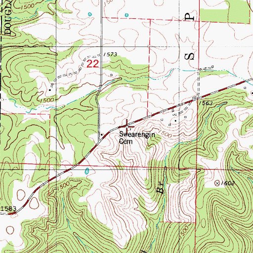 Topographic Map of Swearengin Cemetery, MO
