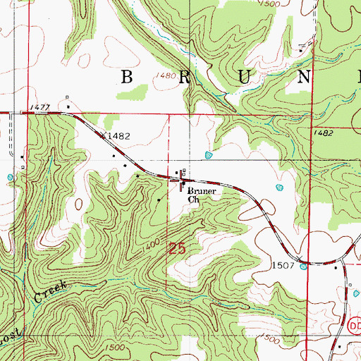 Topographic Map of Bruner Church, MO