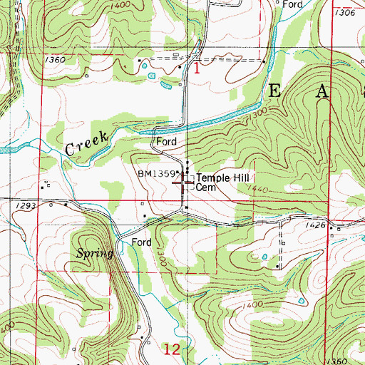 Topographic Map of Temple Hill Cemetery, MO