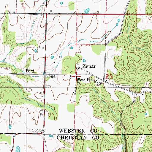 Topographic Map of West Finley Church, MO