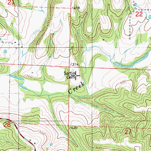 Topographic Map of Sartin Cemetery, MO