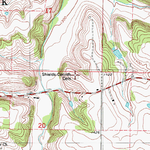 Topographic Map of Shields-Corinth Cemetery, MO