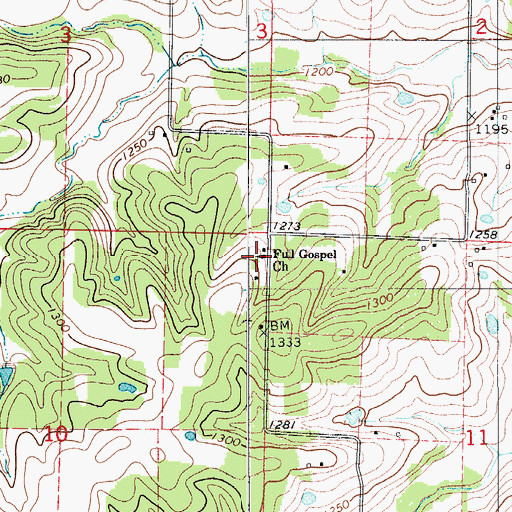 Topographic Map of Full Gospel Church, MO