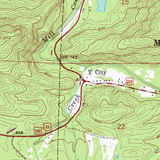 Topographic Map of Y City, AR