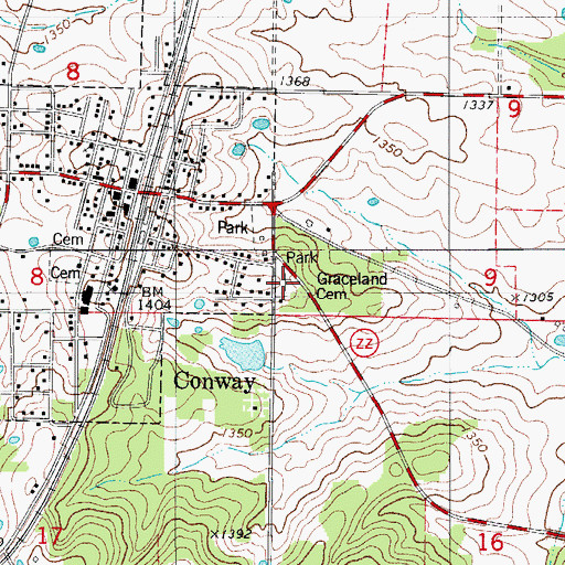 Topographic Map of Graceland Cemetery, MO