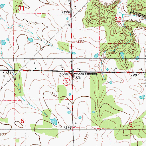 Topographic Map of Lees Summit Church, MO