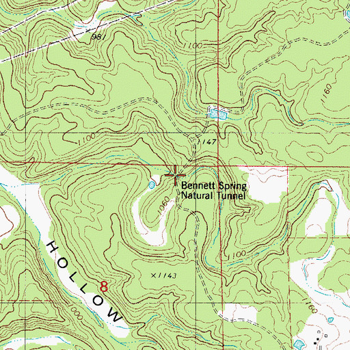 Topographic Map of Bennett Spring Natural Tunnel, MO