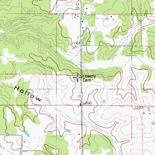 Topographic Map of Lowery Cemetery, MO