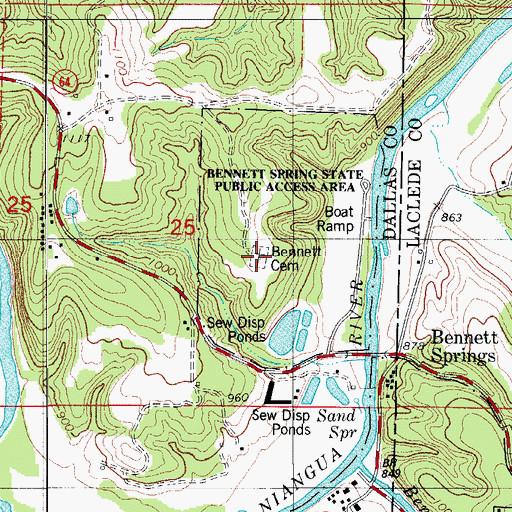 Topographic Map of Bennett Cemetery, MO