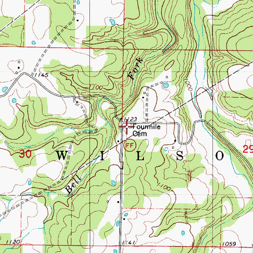 Topographic Map of Fourmile Cemetery, MO