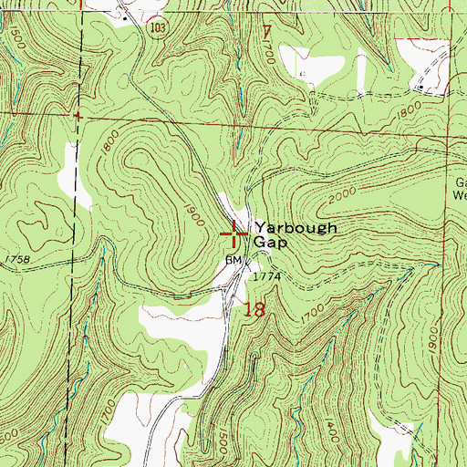 Topographic Map of Yarbough Gap, AR