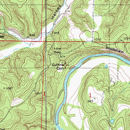 Topographic Map of Guthrie Cemetery, MO