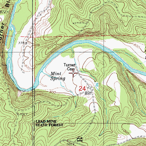Topographic Map of Turner Cemetery, MO