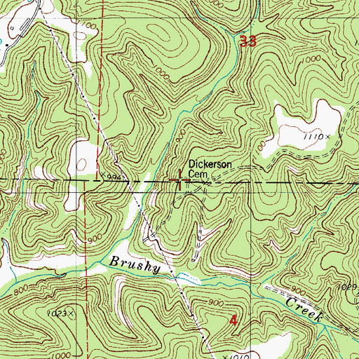 Topographic Map of Dickerson Cemetery, MO