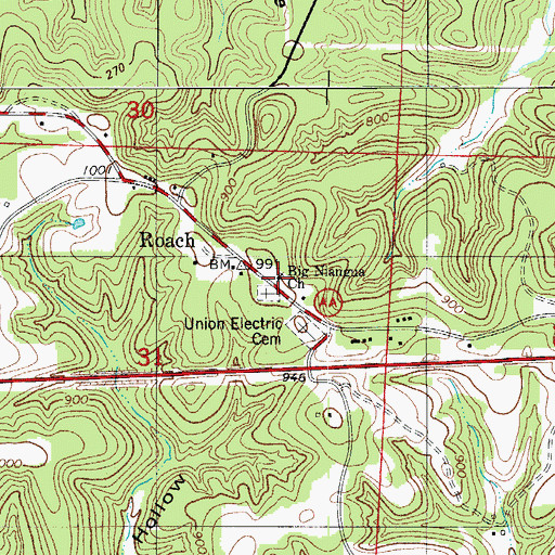 Topographic Map of Big Niangua Church, MO