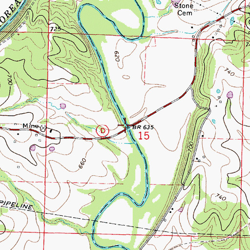 Topographic Map of Walser Bridge, MO