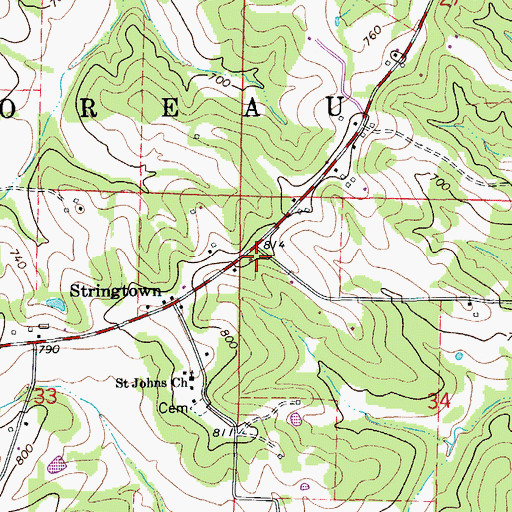Topographic Map of Stringtown School (historical), MO