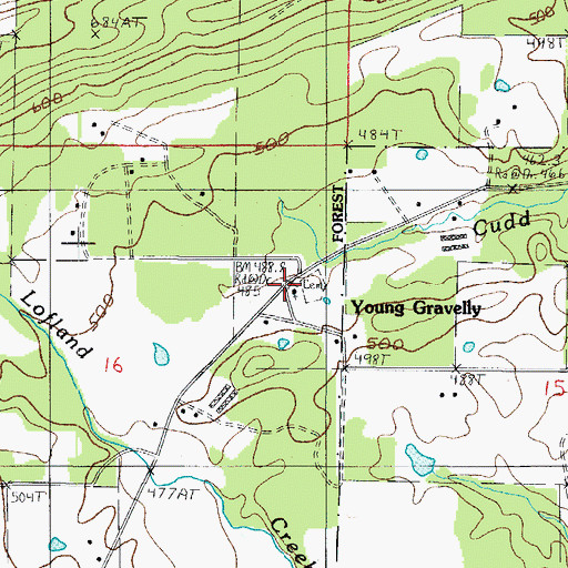 Topographic Map of Young Gravelly, AR