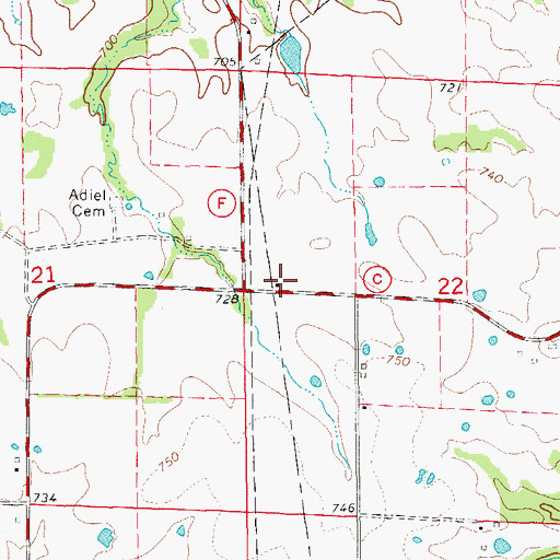 Topographic Map of Adiel Church, MO