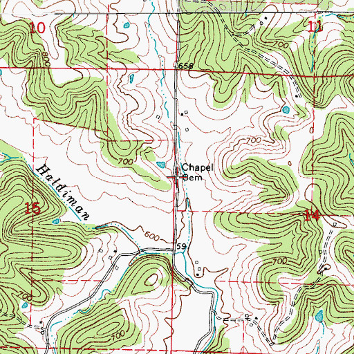 Topographic Map of Chapel Church (historical), MO