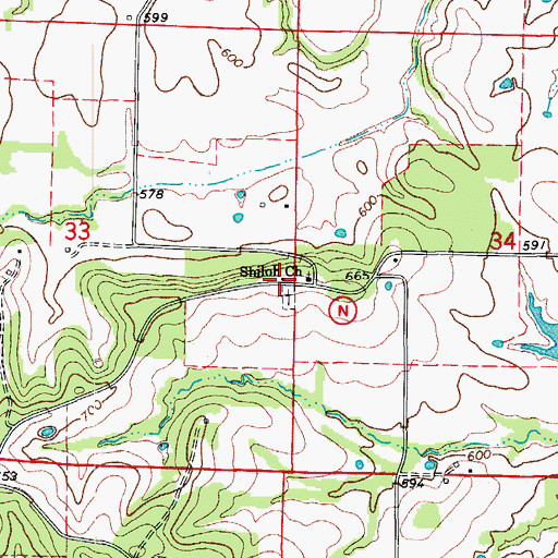 Topographic Map of Shiloh School (historical), MO