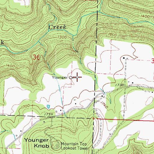 Topographic Map of Younger Cemetery, AR