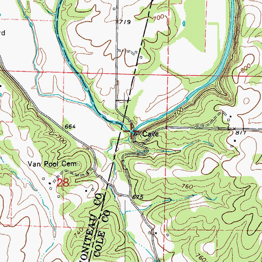 Topographic Map of Rockhouse Bridge, MO