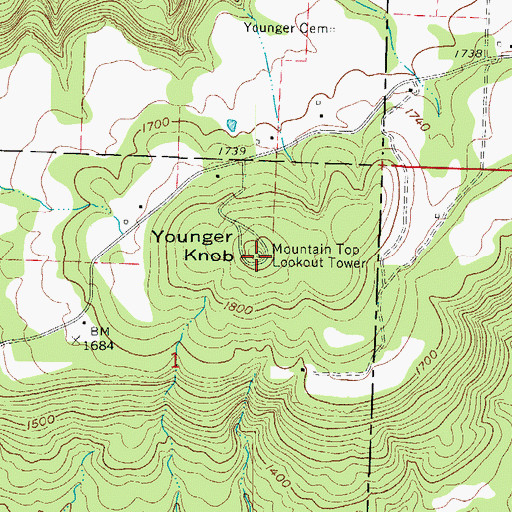 Topographic Map of Younger Knob, AR