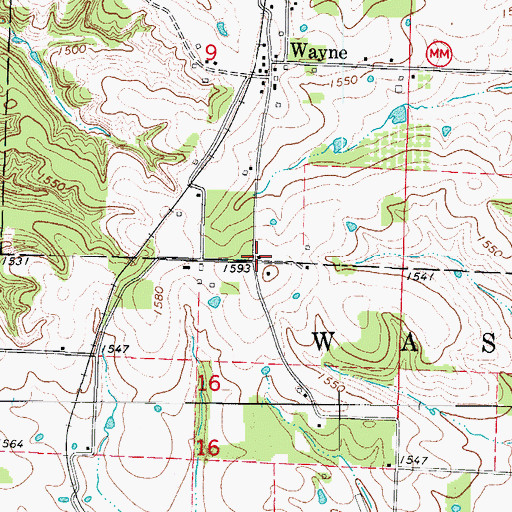 Topographic Map of Wayne School (historical), MO