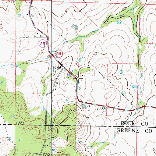 Topographic Map of Persimmon Grove School (historical), MO