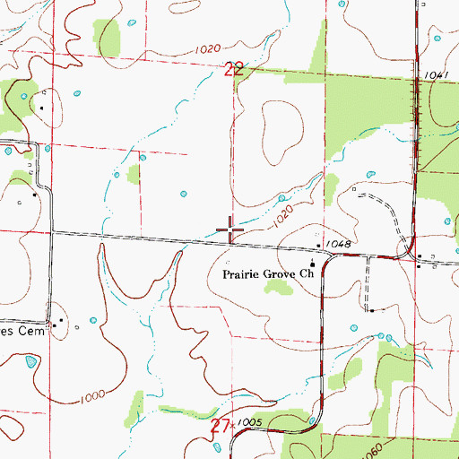 Topographic Map of Prairie Grove School, MO