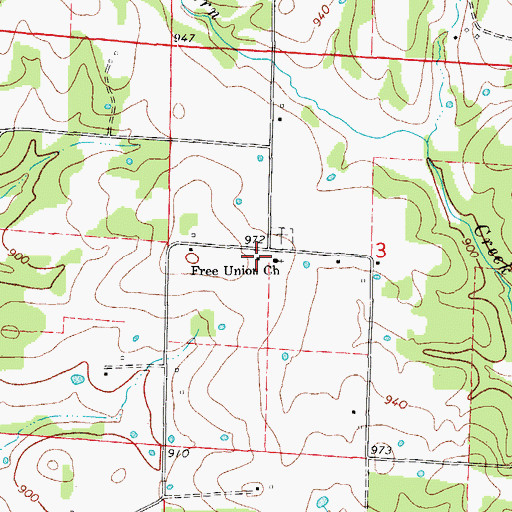 Topographic Map of Free Union School, MO