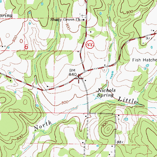 Topographic Map of Shady Grove School, MO