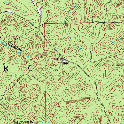Topographic Map of Reedville School, MO