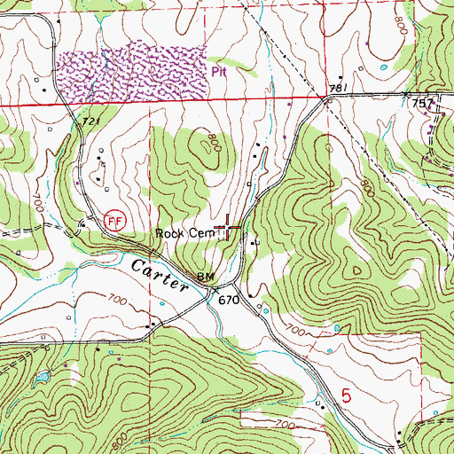 Topographic Map of New Rock School, MO