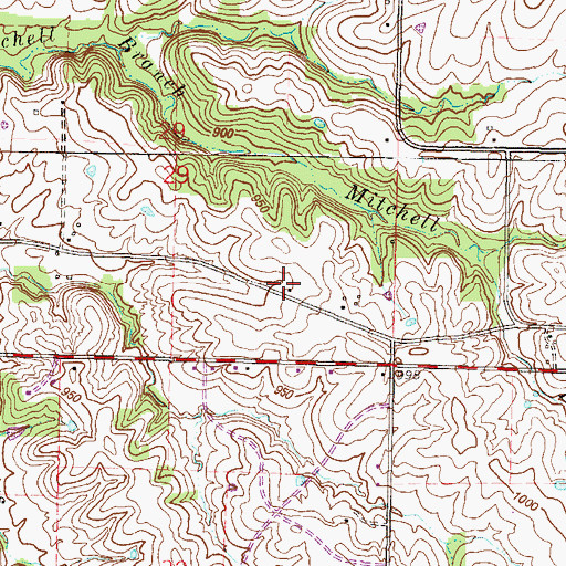 Topographic Map of Mitchell School, MO