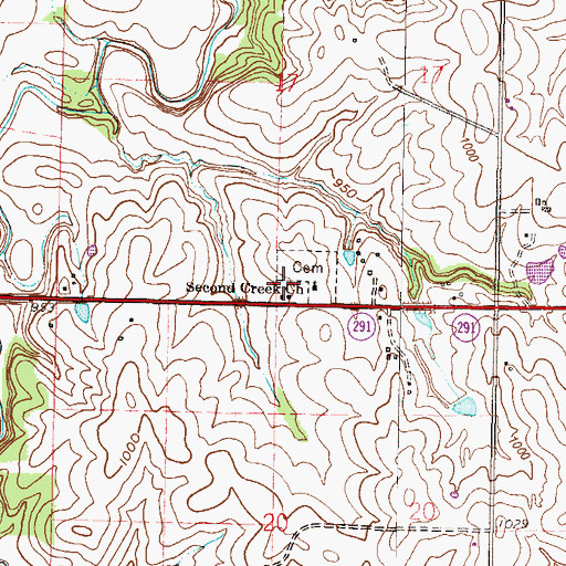 Topographic Map of Second Creek School, MO
